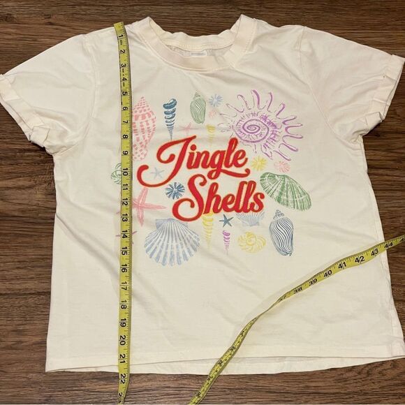 Messy Buns Lazy Days Jingle Shells Short Sleeve Tshirt Cream Orange Blue Medium - Picture 9 of 9